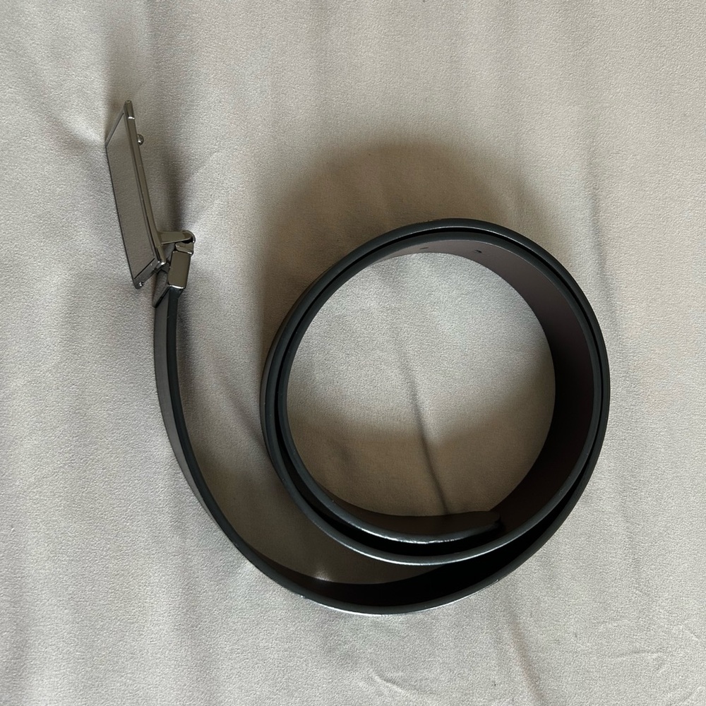 Perry Ellis Black Leather Dress Belt with Silver Buckle